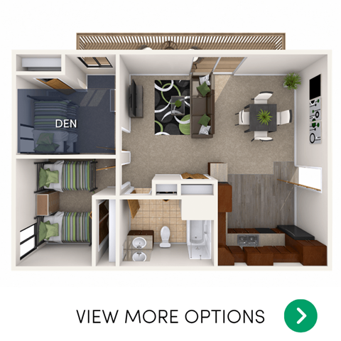 Floor plan for 1 bed, 1 bath, 909 sqft